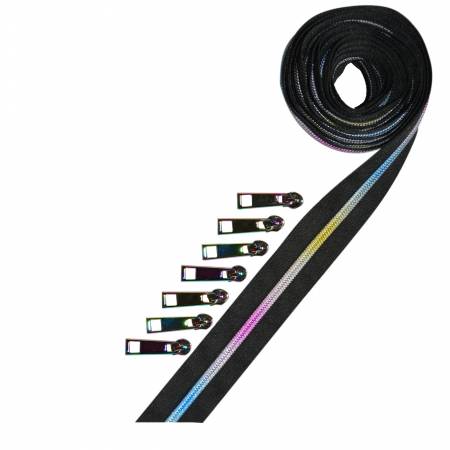Metallic Rainbow Zipper Tape  BLK/MU