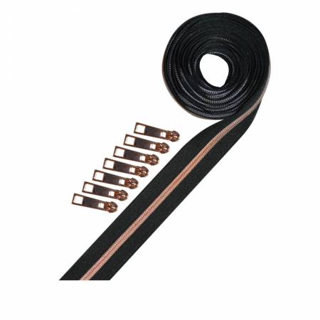 Metallic Rose Gold Zipper Tape  BLK/RGO